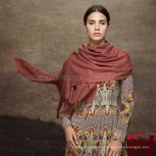 Brown Color Fringe Shawl Fine Wool Cape Shawl